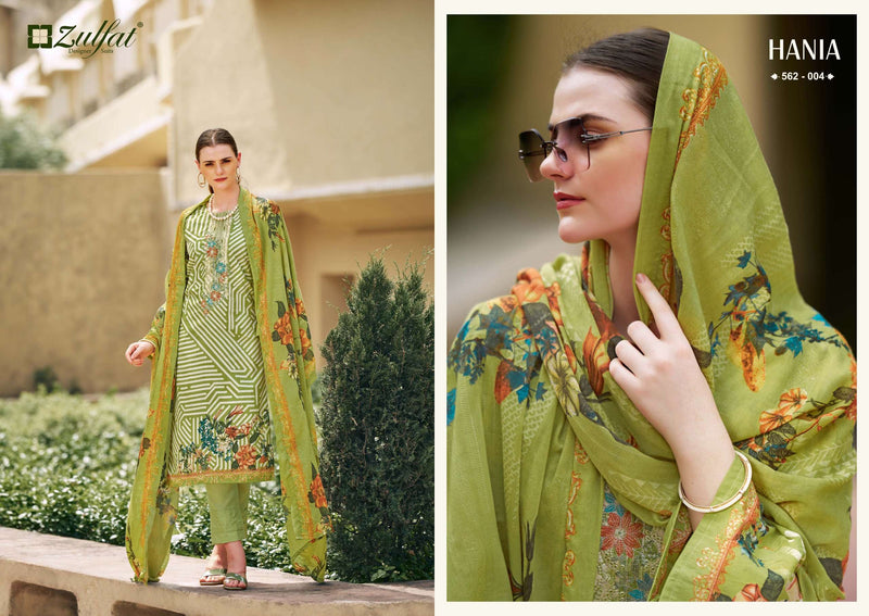 Zulfat Designer Suits Hania Cotton Designer Embroidery Work Unstitched Salwar Suit