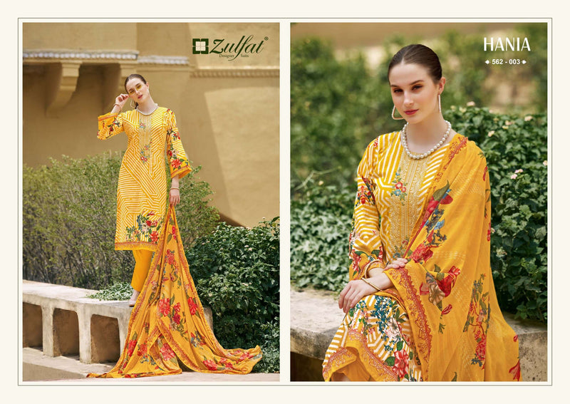 Zulfat Designer Suits Hania Cotton Designer Embroidery Work Unstitched Salwar Suit