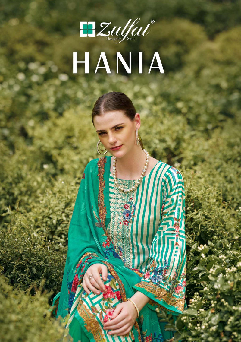 Zulfat Designer Suits Hania Cotton Designer Embroidery Work Unstitched Salwar Suit