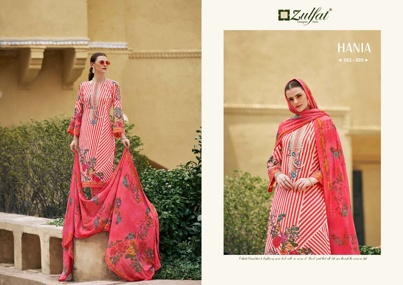 Zulfat Designer Suits Hania Cotton Designer Embroidery Work Unstitched Salwar Suit