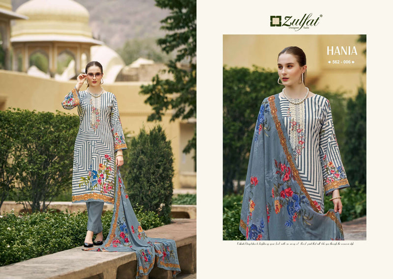 Zulfat Designer Suits Hania Cotton Designer Embroidery Work Unstitched Salwar Suit