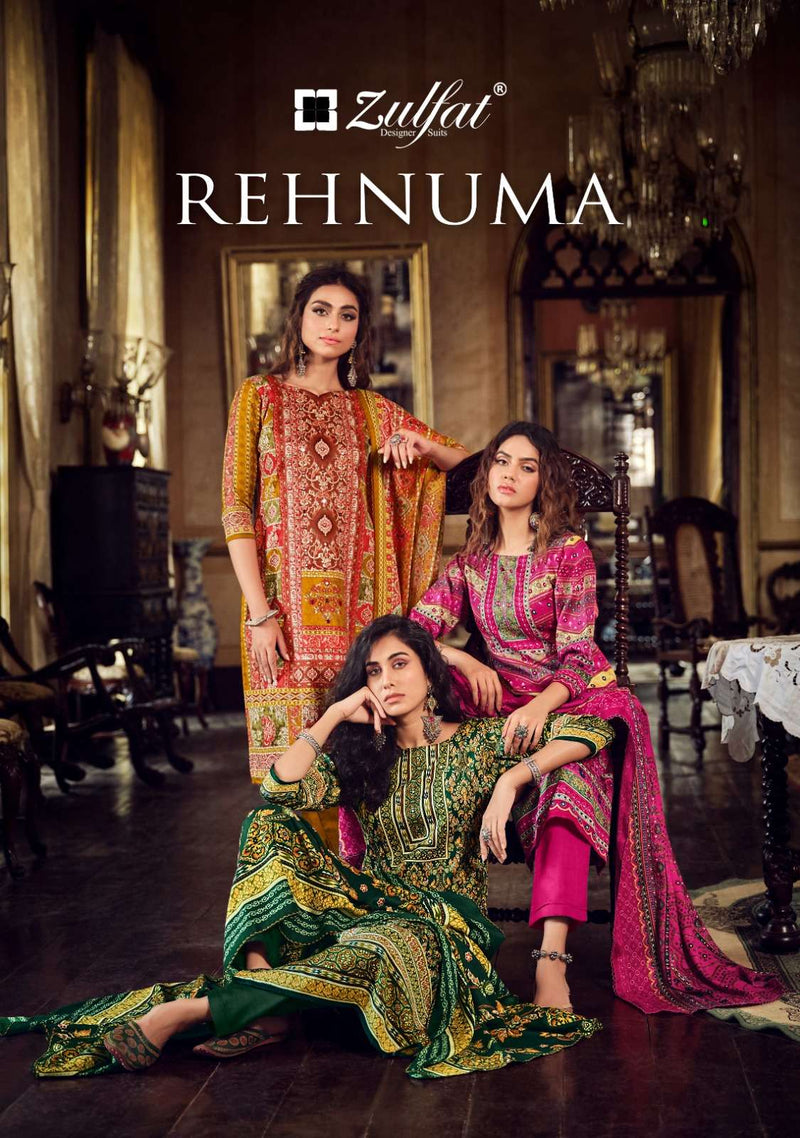 Zulfat Designer Suits Rehnuma Pashmina Wool Digital Print Fancy Salwar Kameez