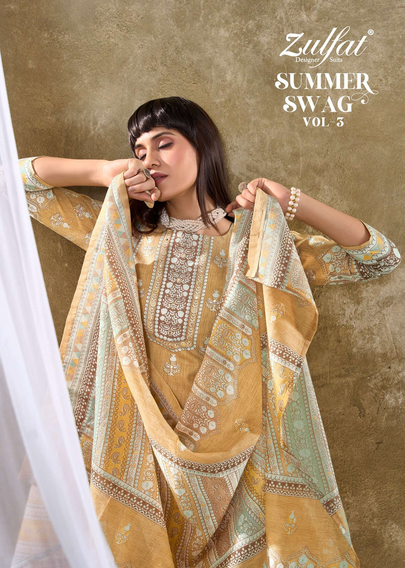 Zulfat Designer Suits Summer Swag Vol 3 Cotton Designer Print Salwar Suit