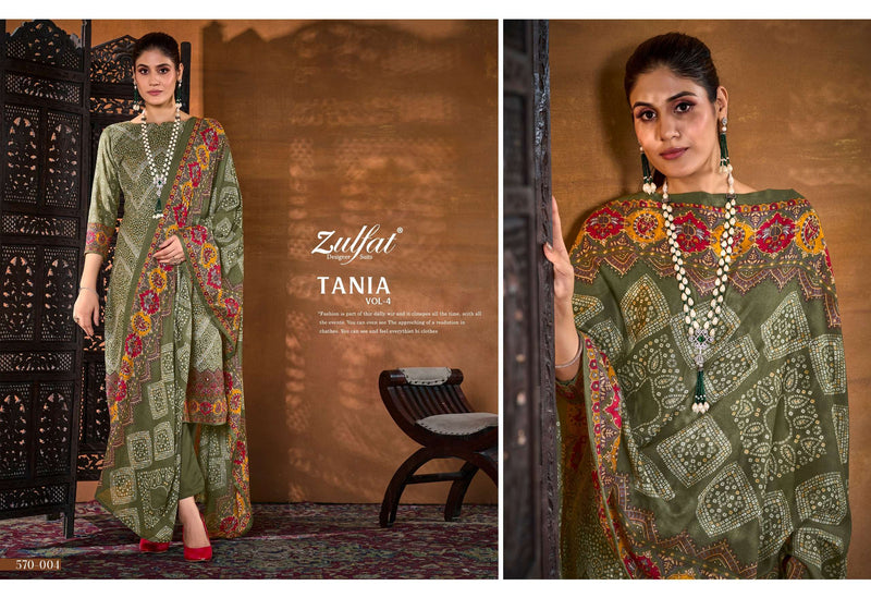Zulfat Designer Studio Tania Vol 4  Cotton Exclusive Designer Print With Handwork Unstitched Salwar Suit