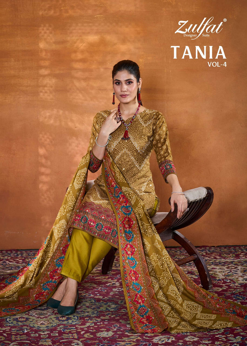 Zulfat Designer Studio Tania Vol 4  Cotton Exclusive Designer Print With Handwork Unstitched Salwar Suit