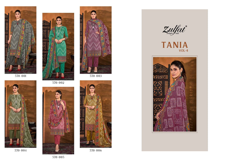 Zulfat Designer Studio Tania Vol 4  Cotton Exclusive Designer Print With Handwork Unstitched Salwar Suit