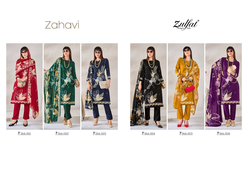 Zulfat Designer Suits Zahavi Viscose Rayon Designer Print Heavy Handwork Salwar Suit