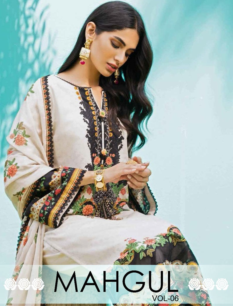 Sharaddha Designer Mahgul Vol 6 Lawn Cotton Printed Heavy Embroidery Patch Pakistani Salwar Suit