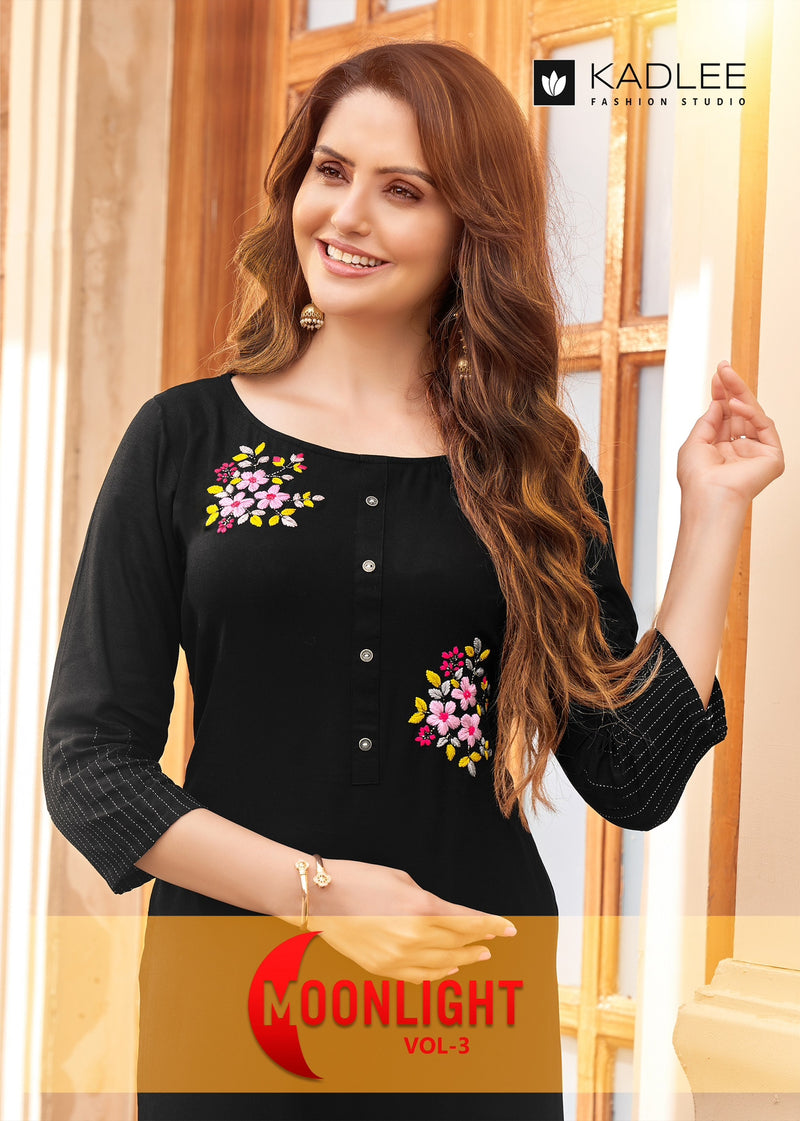 Kadlee Fashion Moonlight Vol 3 Rayon Weaving Handwork Embroidery Work Fancy Designer Wear Kurti