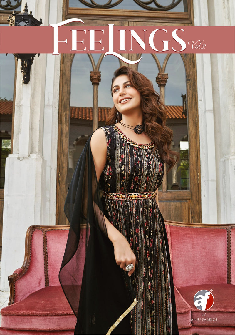 Anju Fabrics Feelings Vol 2 Crochet Chinon Digital Print Fancy Designer Partywear Kurti