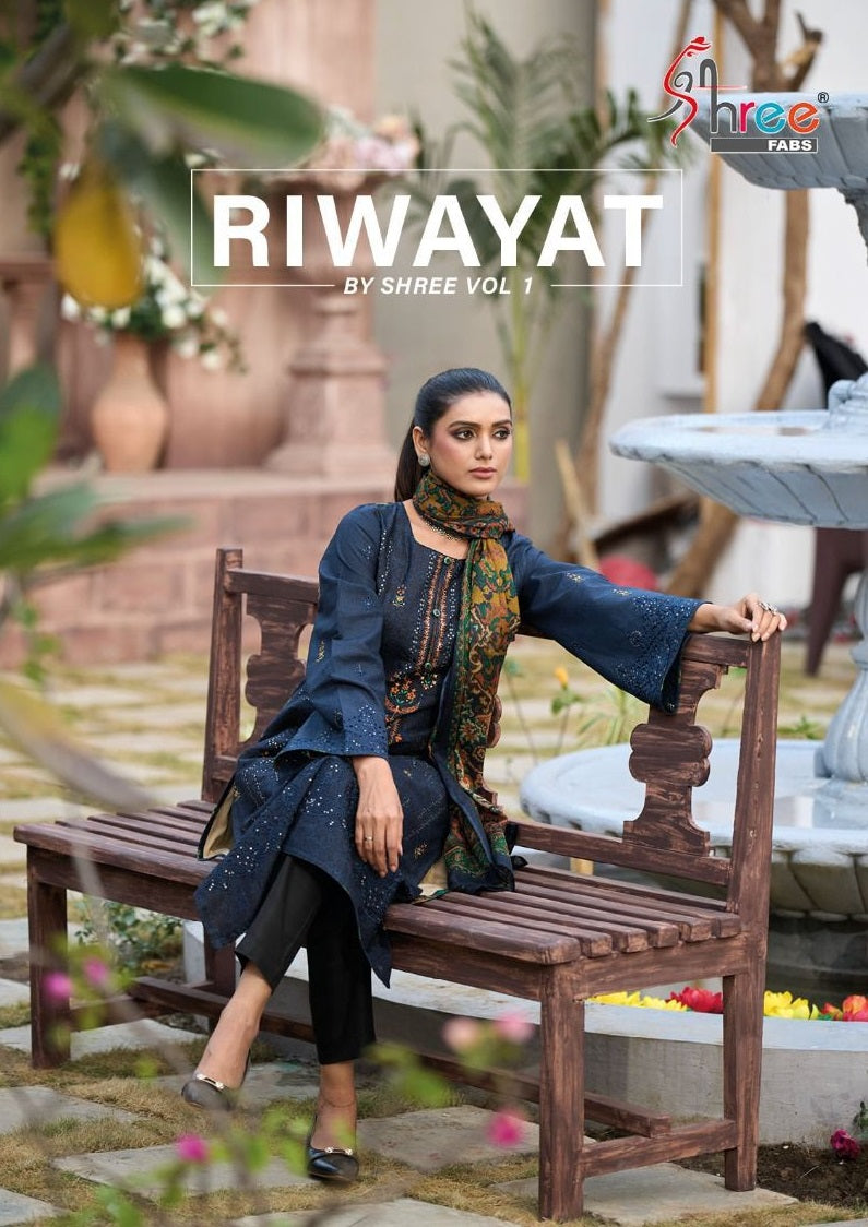 Shree Fabs Riwayat Vol 1 Pure Lawn Cotton Print Exclusive Self Embroidery Fancy Partywear Designer Salwar Suit