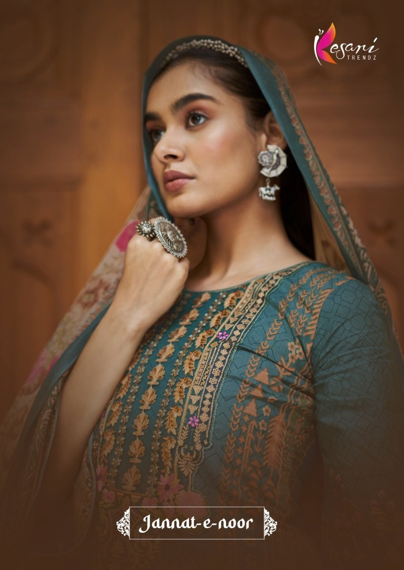 Kesari Trendz Jannat E Noor Print Pure Lawn Cotton Embroidery Work Salwar Kameez