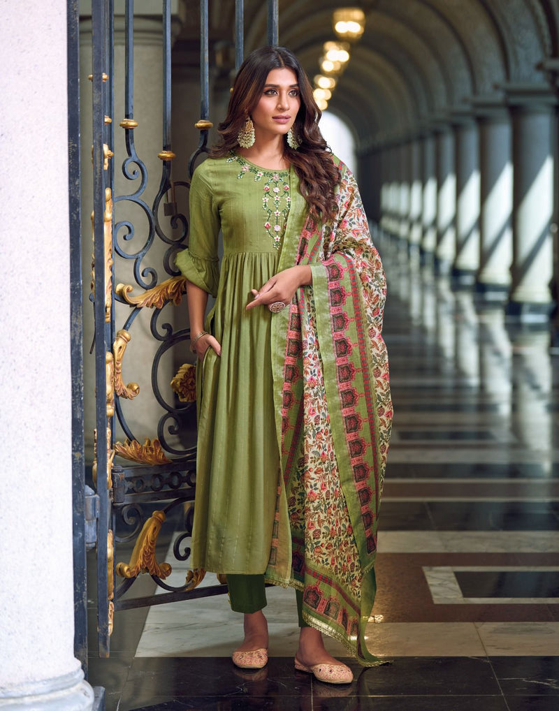 Lily And Lali Manya Fancy Viscose Rayon Nyra Kurti Embriodery Handwork Partywear Designer Kurti