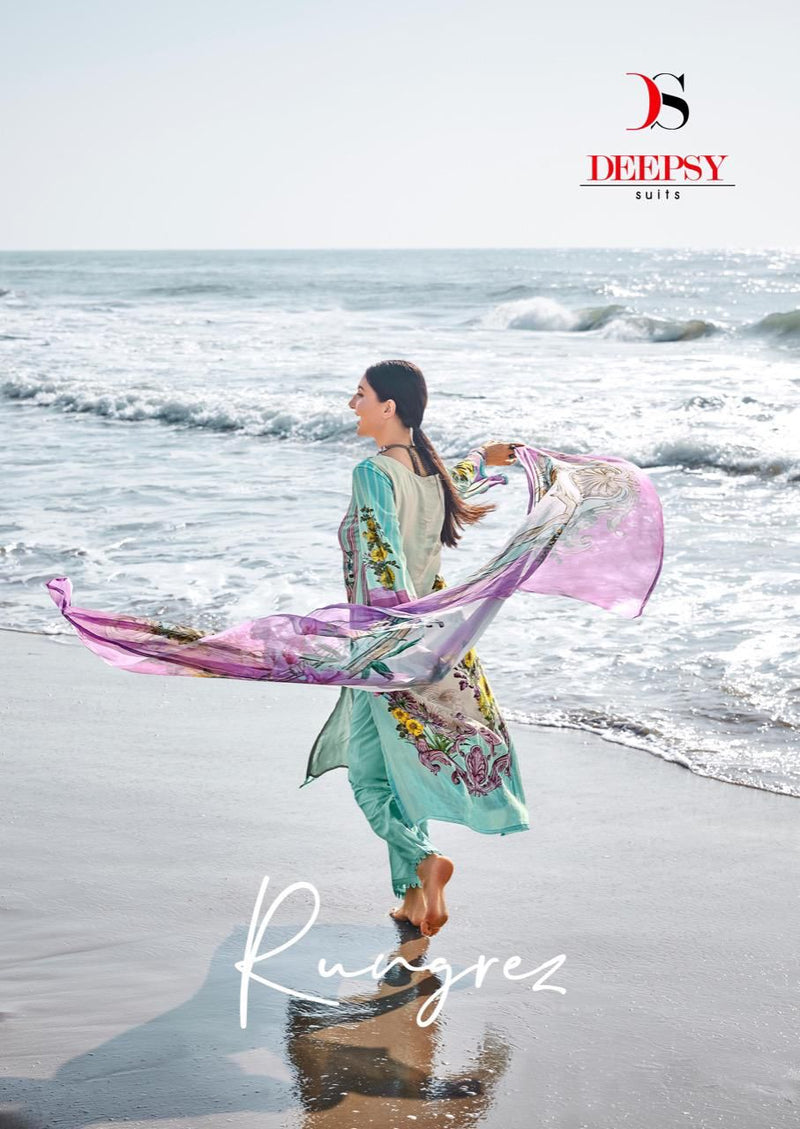 Deepsy Suits Rungrez Pure Pakistani Lawn Cotton Attached Embroidery Patches Laces Pakistani Salwar Kameez