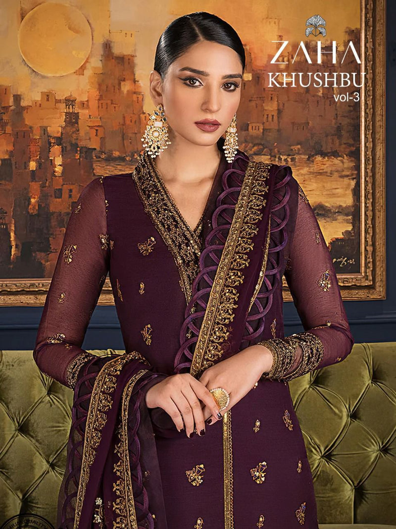 Zaha Khushbu Vol 3 Georgette Heavy Embroidered Pakistani Salwar Kameez