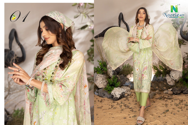 Noorie Art Libaas Pure Superior Cambric Cotton Digital Printed Neck Embroidery Pakistani Salwar Suit