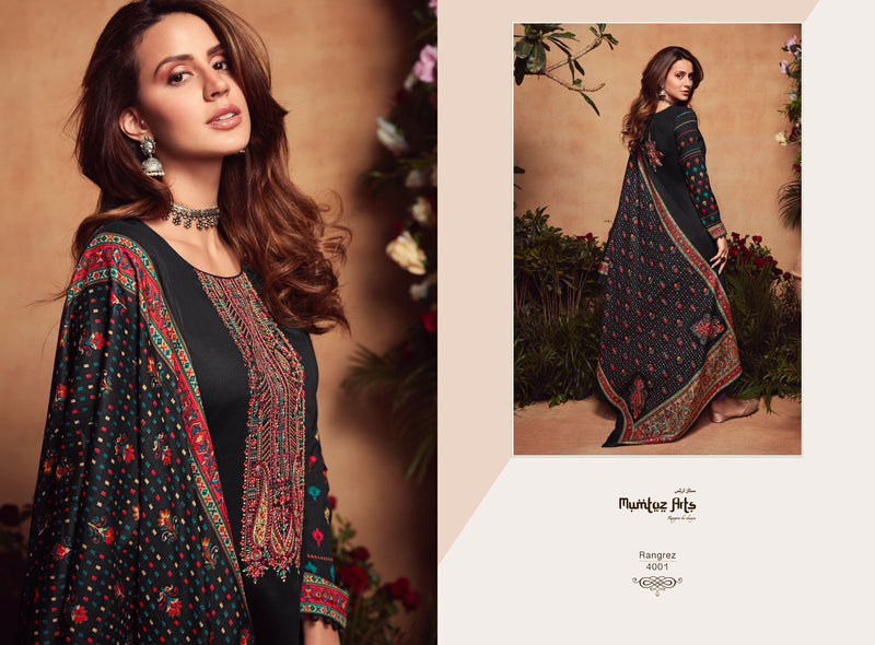 Mumtaz Arts Rangrez Pure Viscose Jam Satin Heavy Embroidery Work Stylish Designer Partywear Salwar Suit