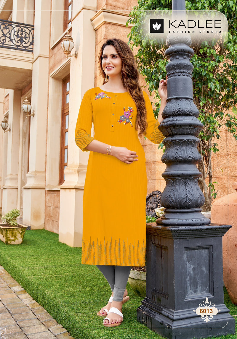Kadlee Fashion Moonlight Vol 3 Rayon Weaving Handwork Embroidery Work Fancy Designer Wear Kurti