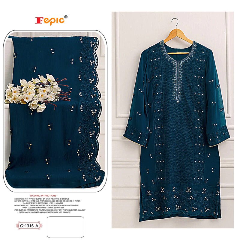 Fepic Rosemeen C 1316 Georgette Embroidery Khstli Work Pakistani Salwar Kameez