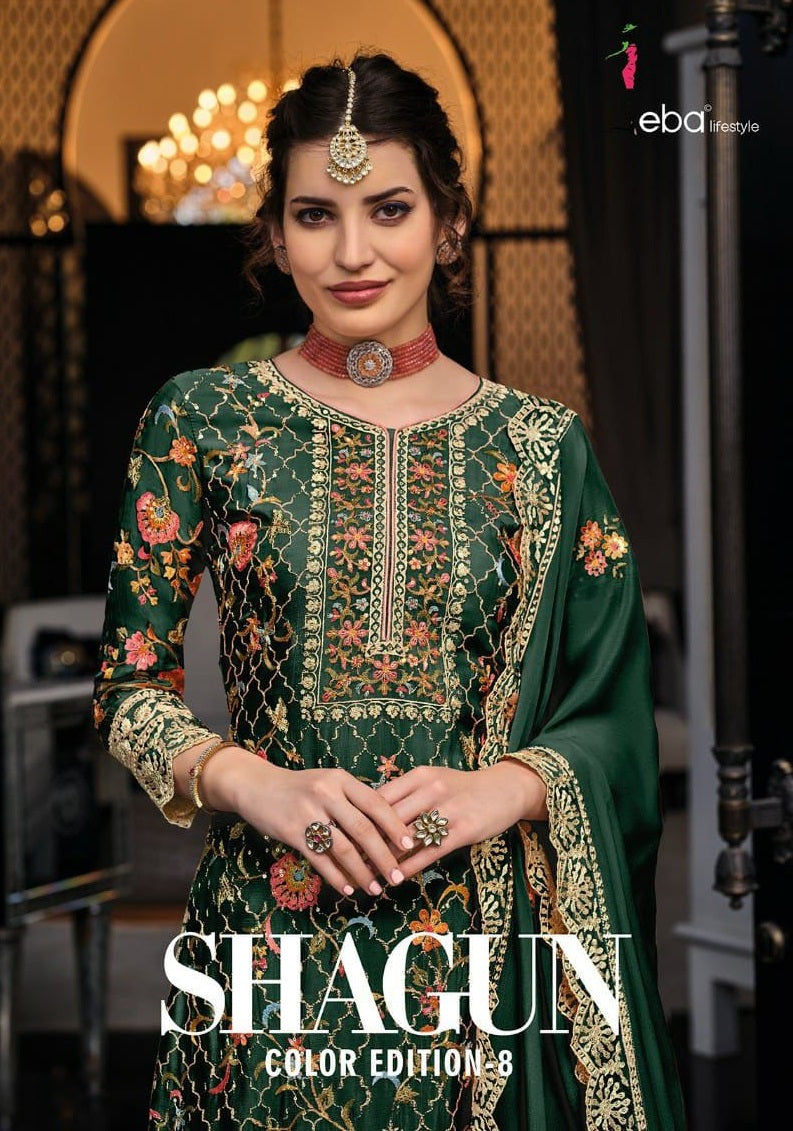 Eba Lifestyle Shagun Color Edition Vol 8 Heavy Chinon Embroidery Work Fancy Partywear Designer Salwar Suit