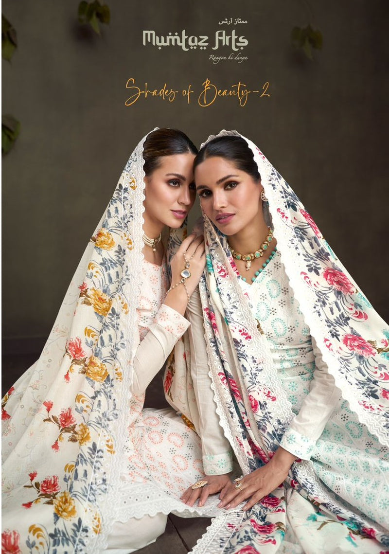 Mumtaz Arts Shades Of Beauty Vol 2 Pure Lawn Full Shirt Lucknowi Embroidery Fancy Designer Partywear Salwar Suit
