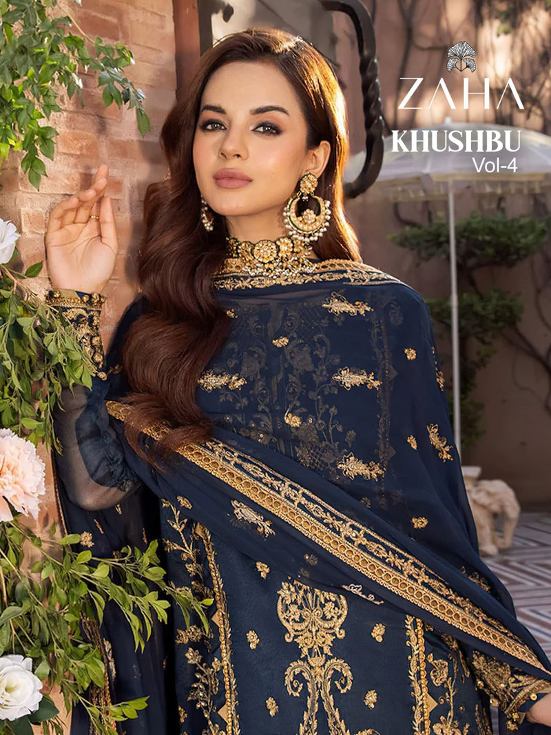 zaha khushbu Vol 4 Georgette Heavy Embroidered Designer Pakistani Salwar Kameez