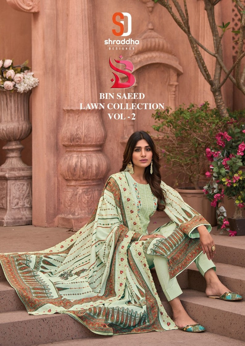 Sharaddha Designer Bin Saeed Lawn Collection Vol 2 Cotton Printed Self Embroidery Work Pakistani Designer Salwar Suit