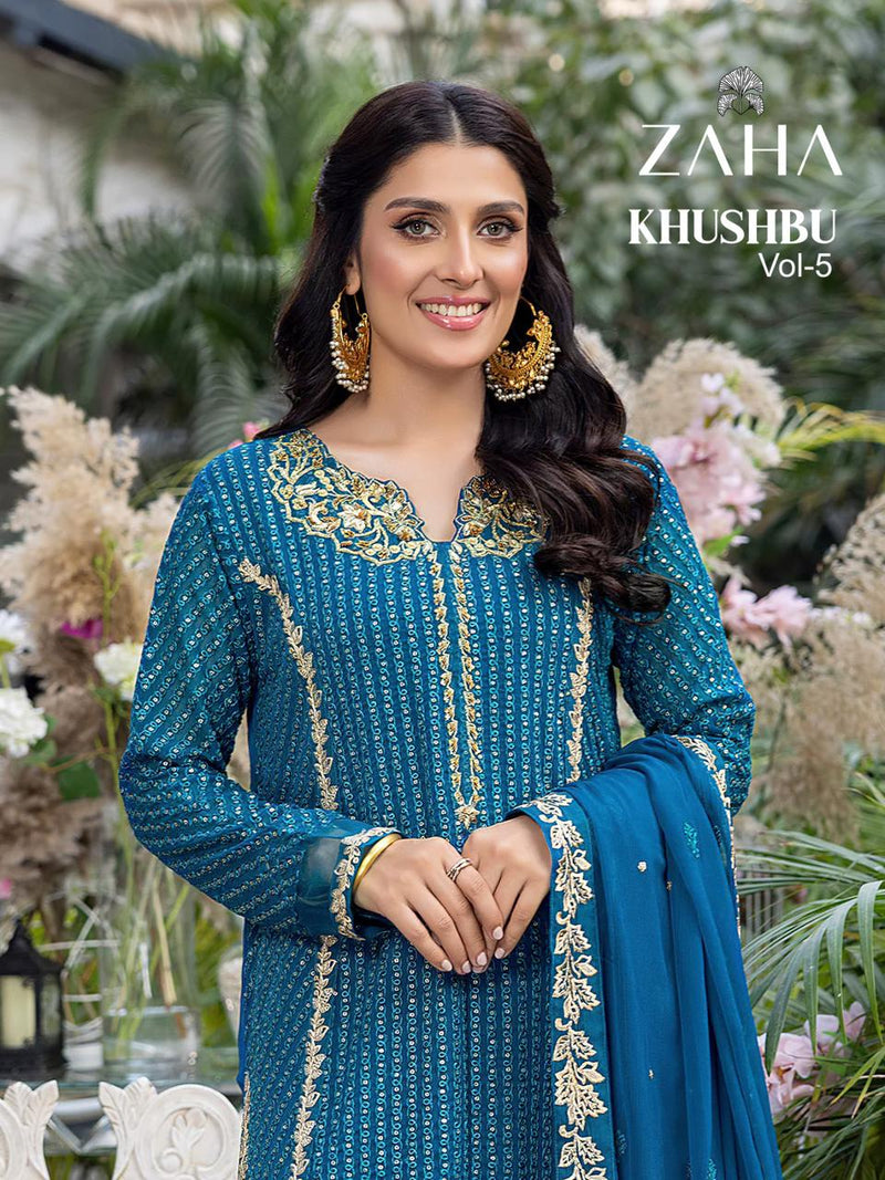 Zaha Khushbu Vol 5 Georgette Heavy Embroidered Pakistani Designer Salwar Kameez