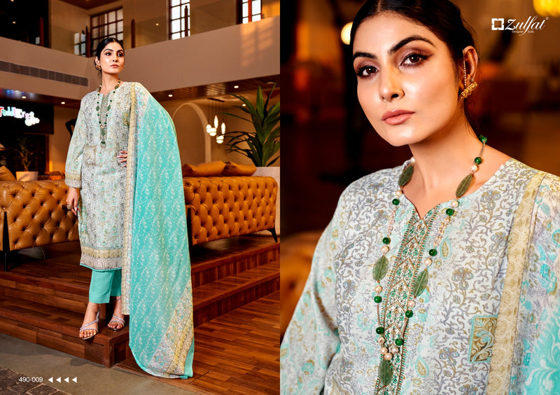 Zulfat Designer Suits Kavya Vol 2 Pure Cotton Exclusive Designer Print Exclusive Embroidery Work Fancy Designer Salwar Suit