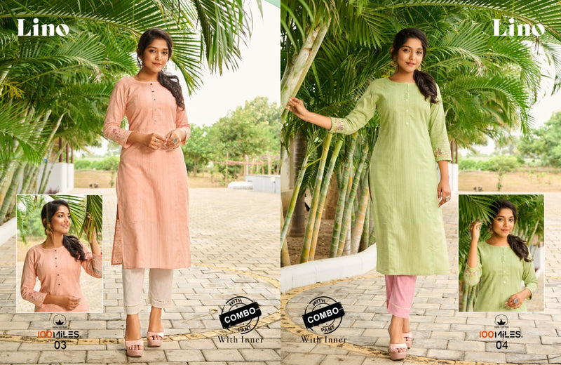 100 Miles Lino Pure Cotton Kurti with Inner Pant Combo Kurti