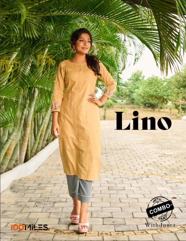 100 Miles Lino Pure Cotton Kurti with Inner Pant Combo Kurti
