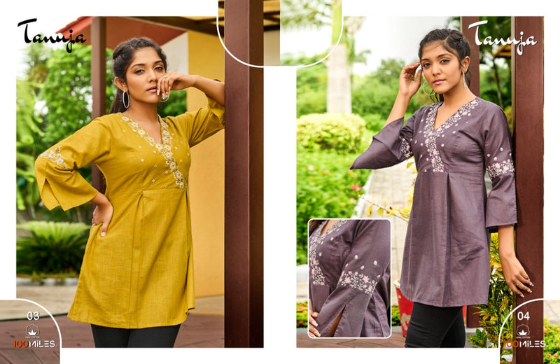 100 Miles Tanuja  Pure Cottonshort Kurtis with heavy embroidery and fancy detailing.