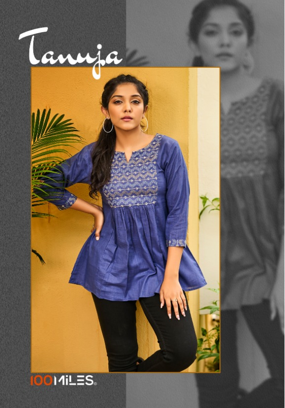 100 Miles Tanuja  Pure Cottonshort Kurtis with heavy embroidery and fancy detailing.