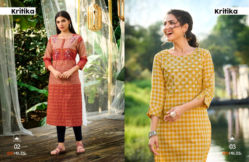 100 Miles Kritika Cotton Stylish Designer Casual Wear Kurti