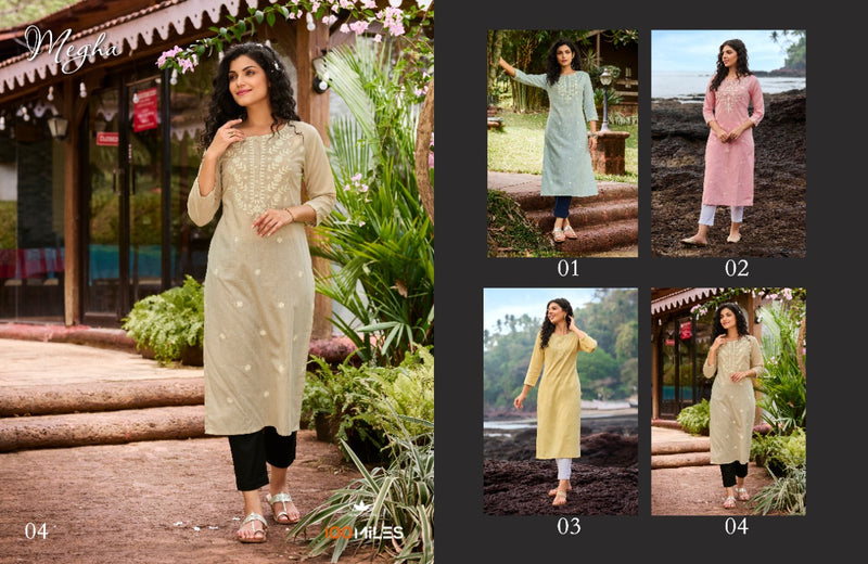 100 Miles Megha Linen Cotton With Embroidered Work Stylish Designer Casual Wear Kurti
