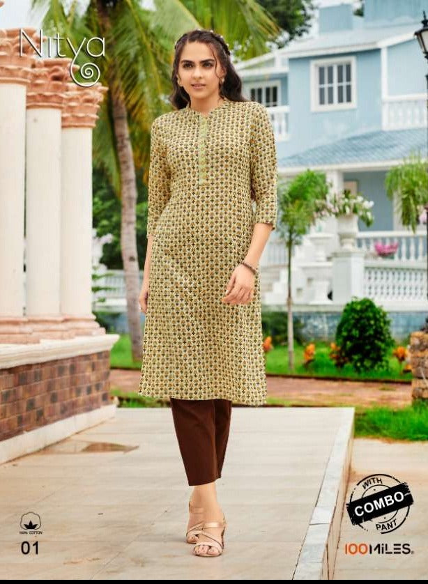 100 Miles By Nitya Cotton Printed Fancy Regular Wear Designer Fancy Readymade Kurtis