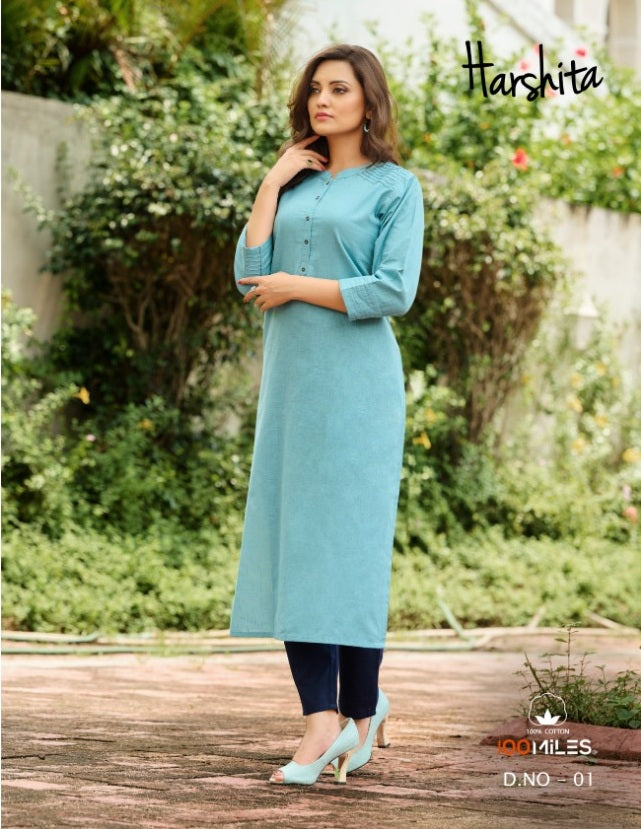 100 Miles Harshita Linen Cotton Kurti Fancy Designer Kurti