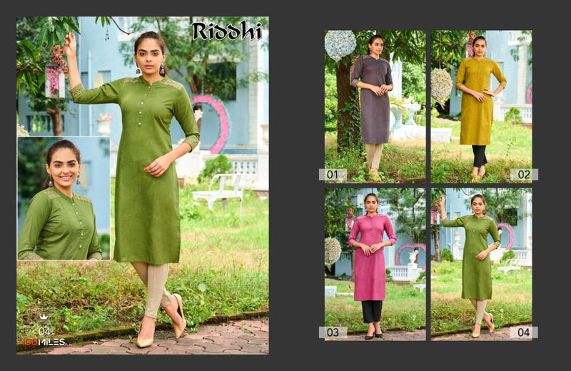 100 Miles Riddhi Linen Cotton Kurti Embroidery Detailing
