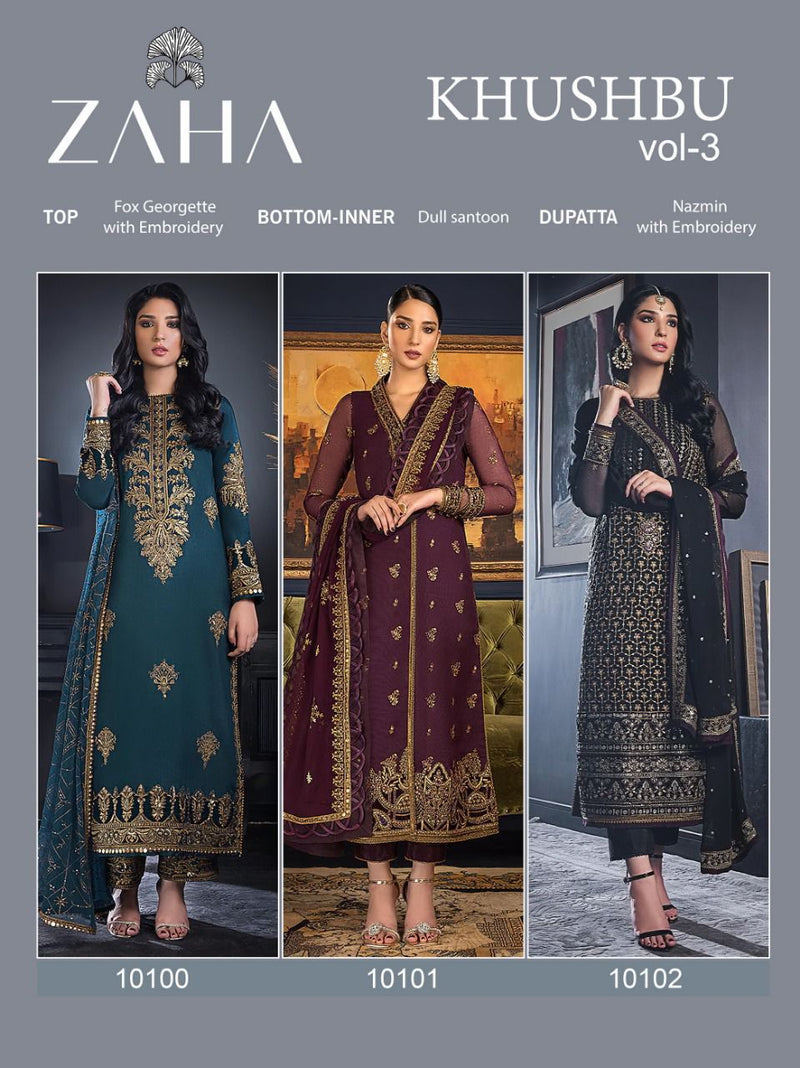 Zaha Khushbu Vol 3 Georgette Heavy Embroidered Pakistani Salwar Kameez