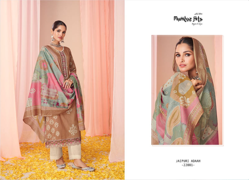 Mumtaz Arts Jaipuri Adaah Vol 3 Pure Lawn Cambric Cotton Digital Print Neck Daimond Embroidery Work Stylish Designer Partywear Salwar Suit