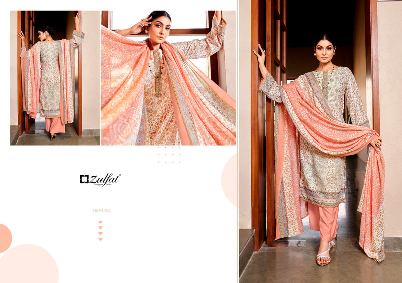 Zulfat Designer Suits Kavya Vol 2 Pure Cotton Exclusive Designer Print Exclusive Embroidery Work Fancy Designer Salwar Suit