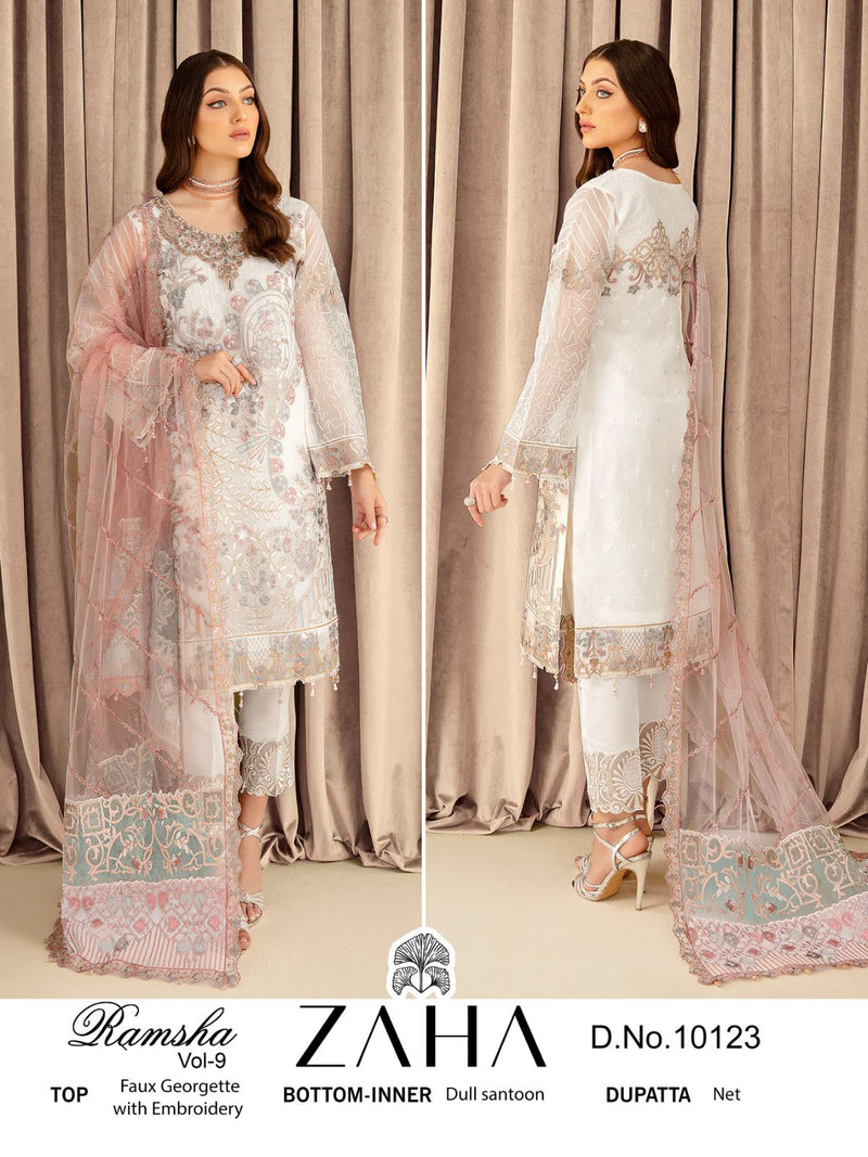 Zaha Ramsha Vol 9 Georgette Heavy Embroidery Back Work Designer Pakistani Salwar Suit