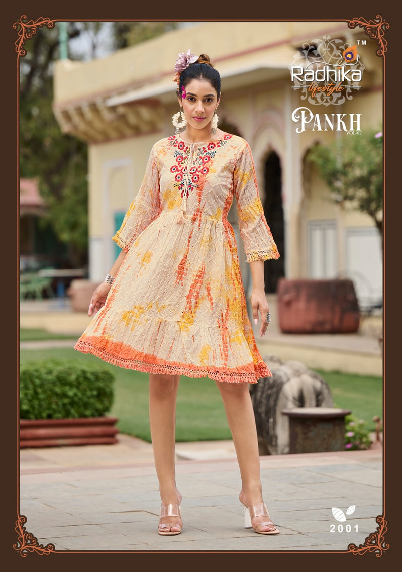 Radhika Lifestyle Pankh Vol 2 Chifli Mul Cotton Embroidery Work Fancy Designer Wear Kurti