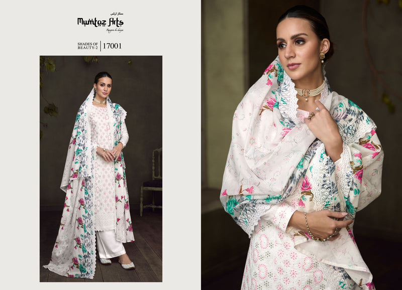 Mumtaz Arts Shades Of Beauty Vol 2 Pure Lawn Full Shirt Lucknowi Embroidery Fancy Designer Partywear Salwar Suit
