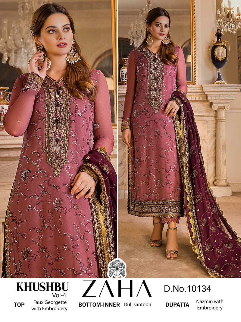 zaha khushbu Vol 4 Georgette Heavy Embroidered Designer Pakistani Salwar Kameez