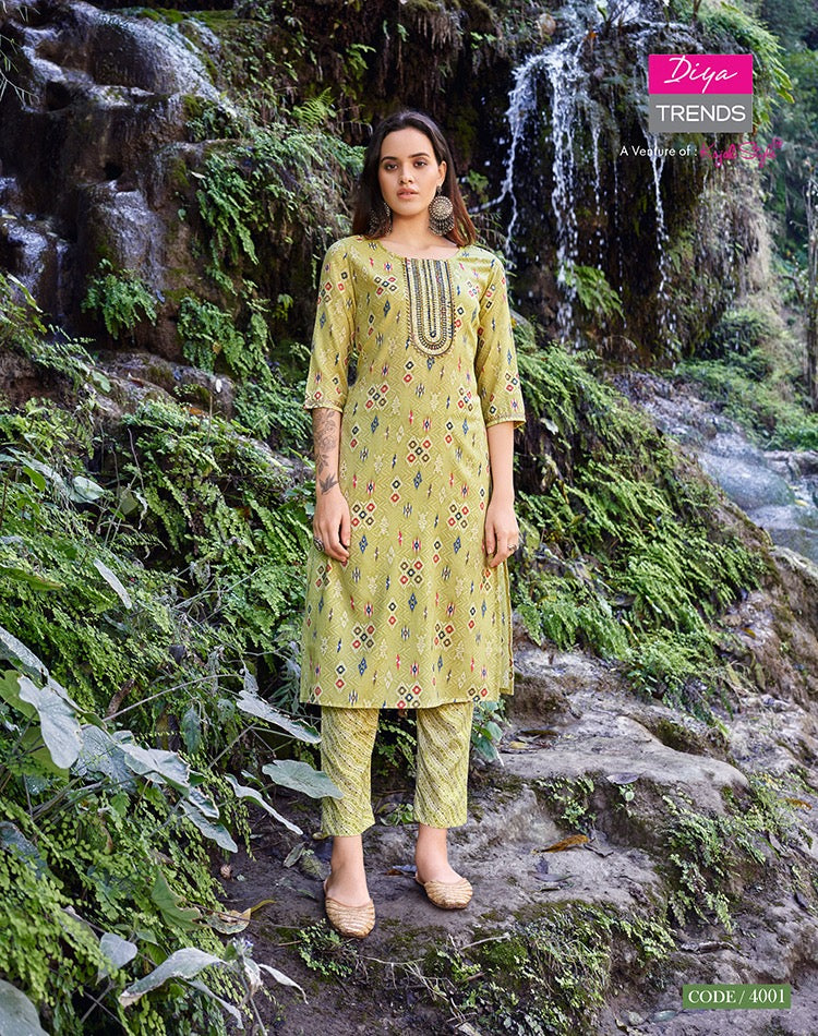 Diya Trends Celebration Vol 4 Rayon Gold Print Sequence Embroidery Work Fancy Designer Stylish Kurti