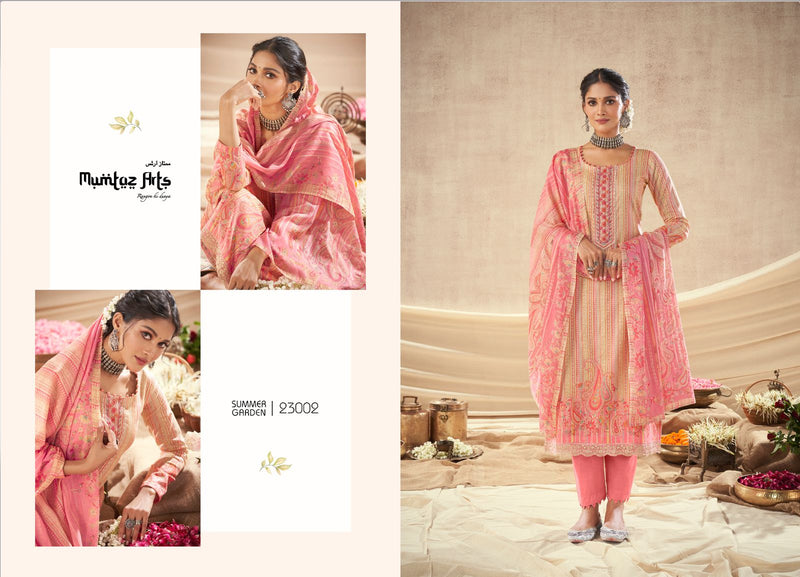 Mumtaz Arts Summer Garden Pure Lawn Cambric Cotton Digital Print Neck Daman Embroidery Printed Stylish Designer Salwar Suit