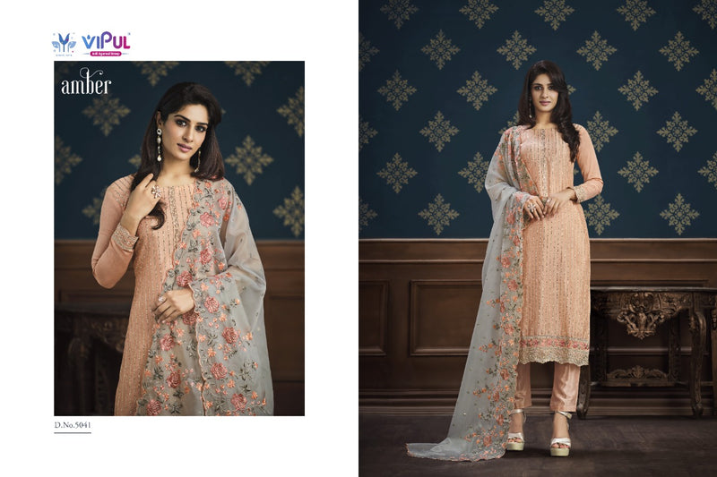 Vipul Amber Chinon Heavy Embroidery Work Fancy Designer Partywear Salwar Kameez