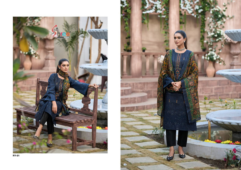 Shree Fabs Riwayat Vol 1 Pure Lawn Cotton Print Exclusive Self Embroidery Fancy Partywear Designer Salwar Suit