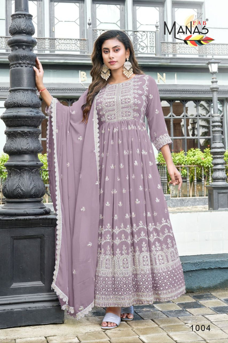 Manas Fabs 2 Pc Combo Georgette With Mirror Embroidery Work Stylish Designer Party Wear Beautiful Long Kurti